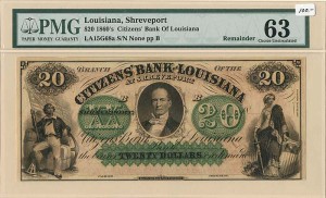 Citizens' Bank of Louisiana - PMG 63 Graded - Obsolete Banknote - Currency - SOLD